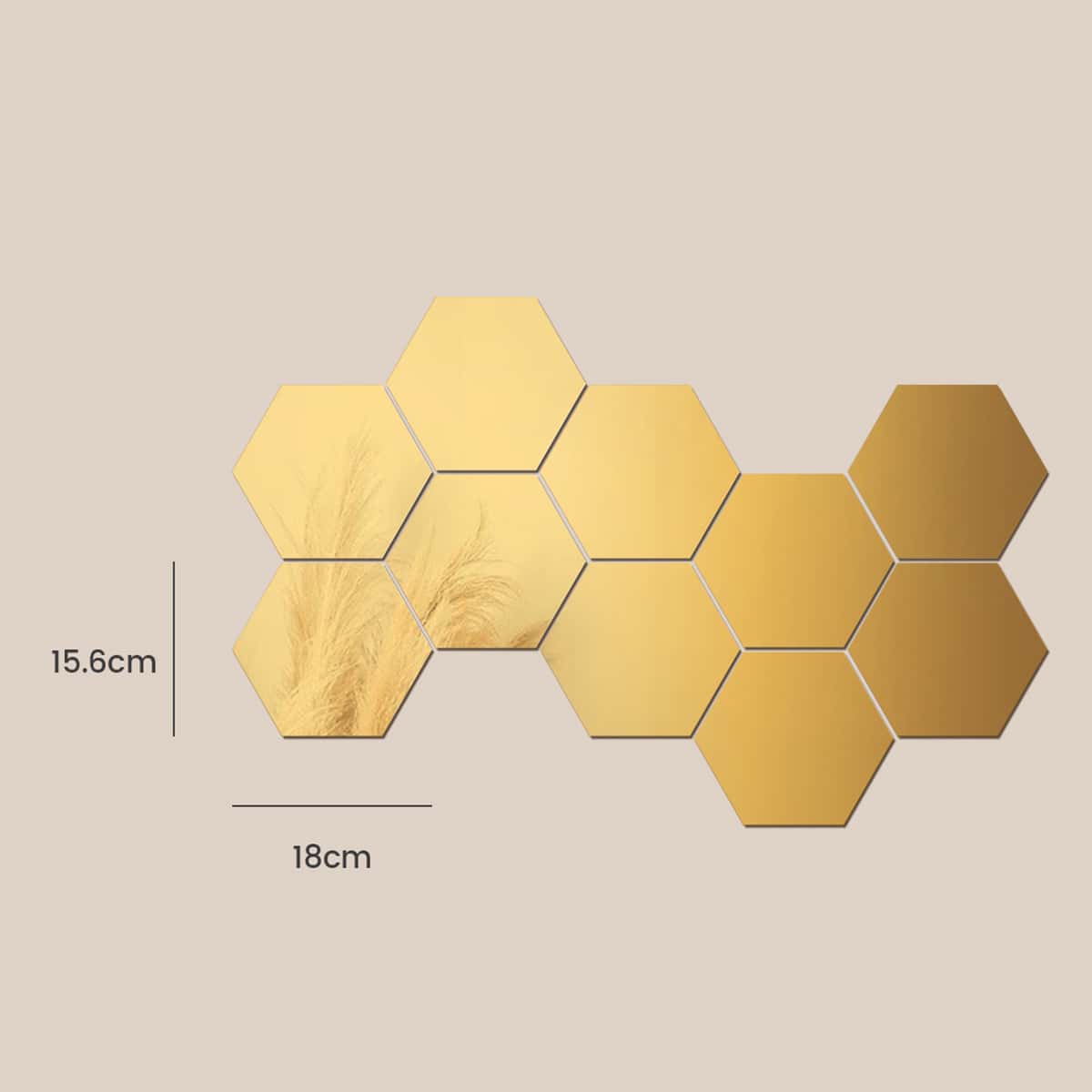 

10pcs Hexagon Mirror Surface Wall Sticker, Gold