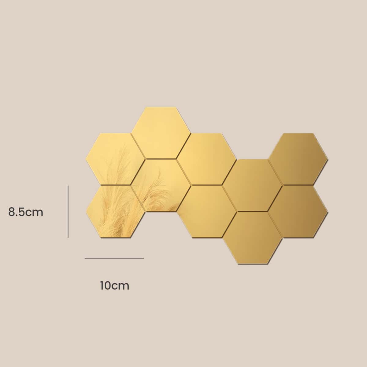 

10pcs Hexagon Mirror Surface Wall Sticker, Gold