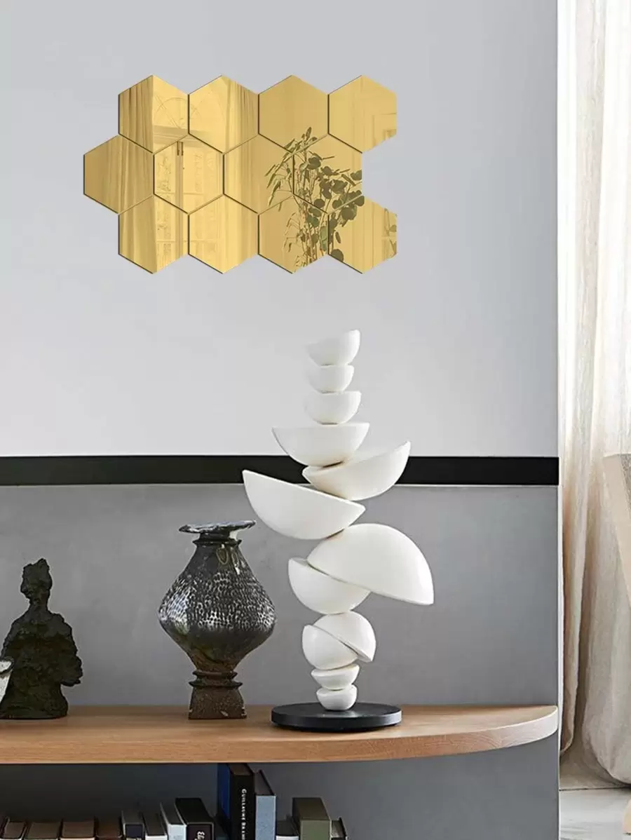 10pcs Hexagon Mirror Surface Wall Sticker - Gold - View 1