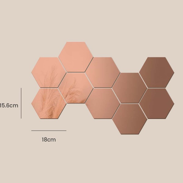 

10pcs Hexagon Mirror Surface Wall Sticker, Rose gold