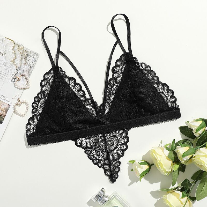 

Solid Lace Triangle Bra, Black