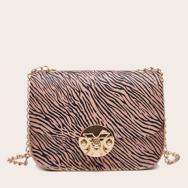 

Zebra Pattern Flap Chain Bag, Pink