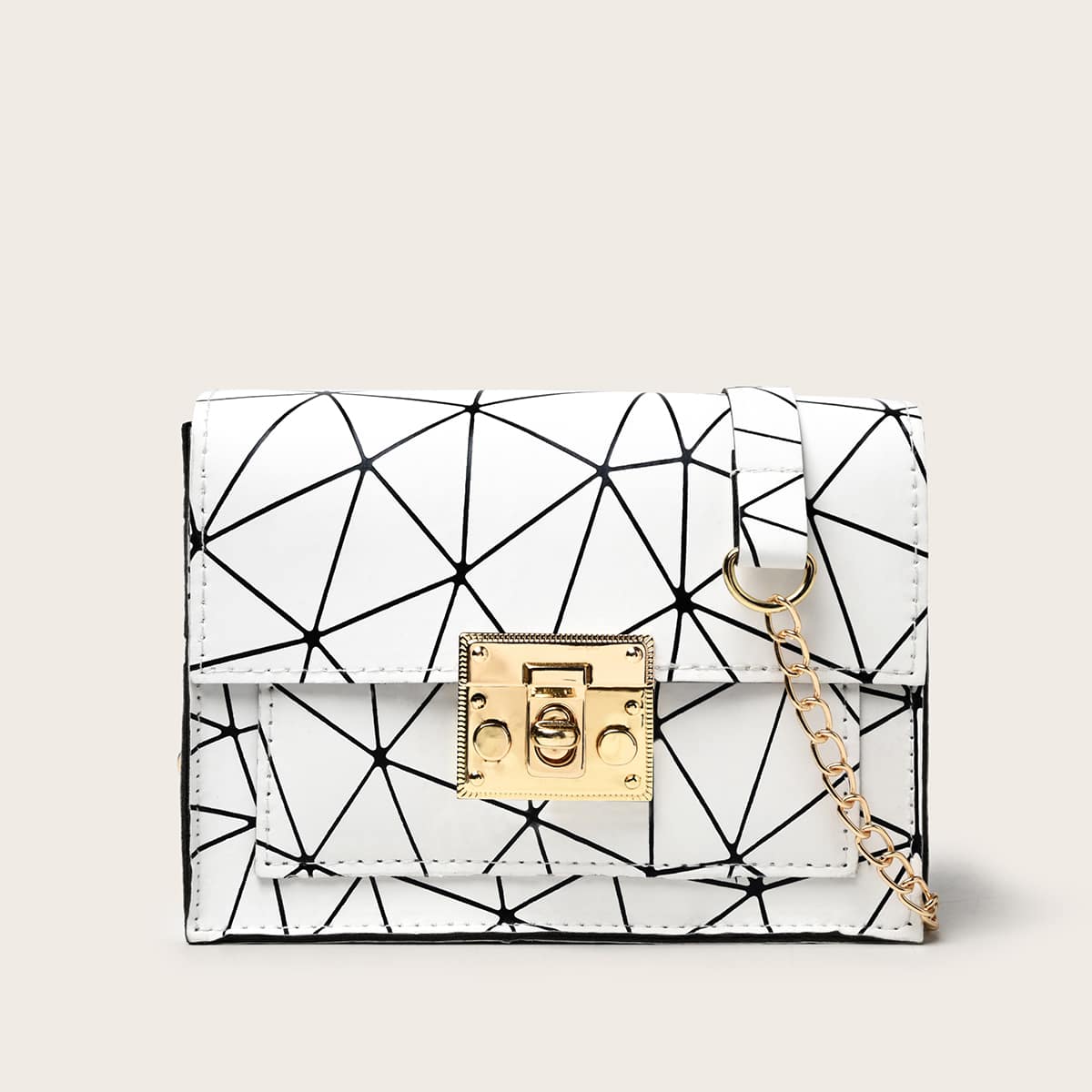 

Geometric Graphic Flap Crossbody Bag, White