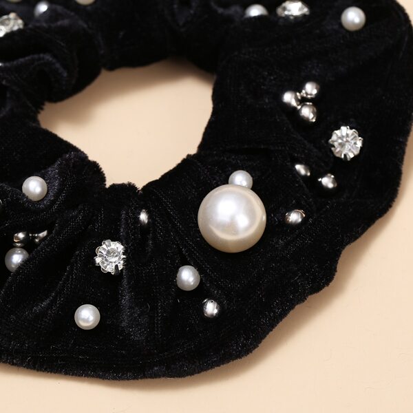 

2pcs Faux Pearl Decor Scrunchie, Black and white