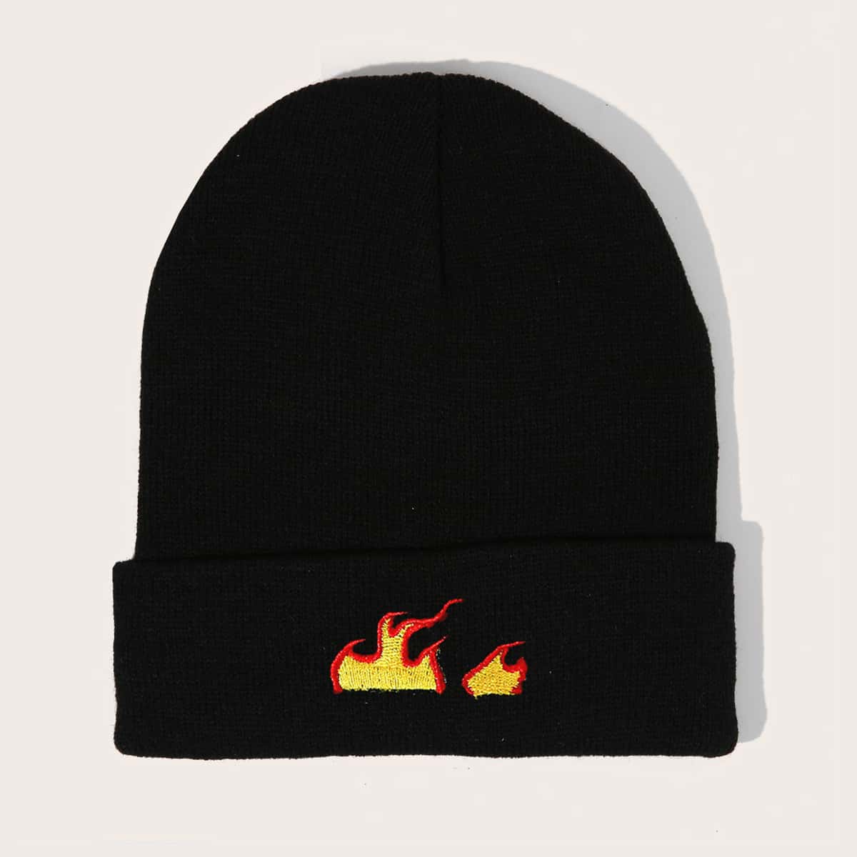 

Fire Embroidery Beanie, Black