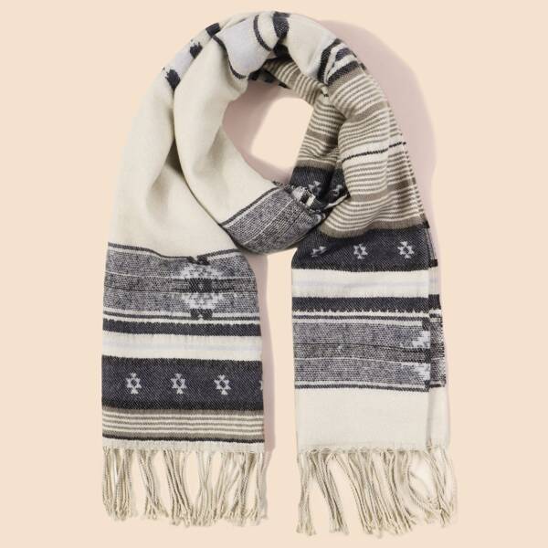 

Fringe Hem Striped Scarf, Multicolor