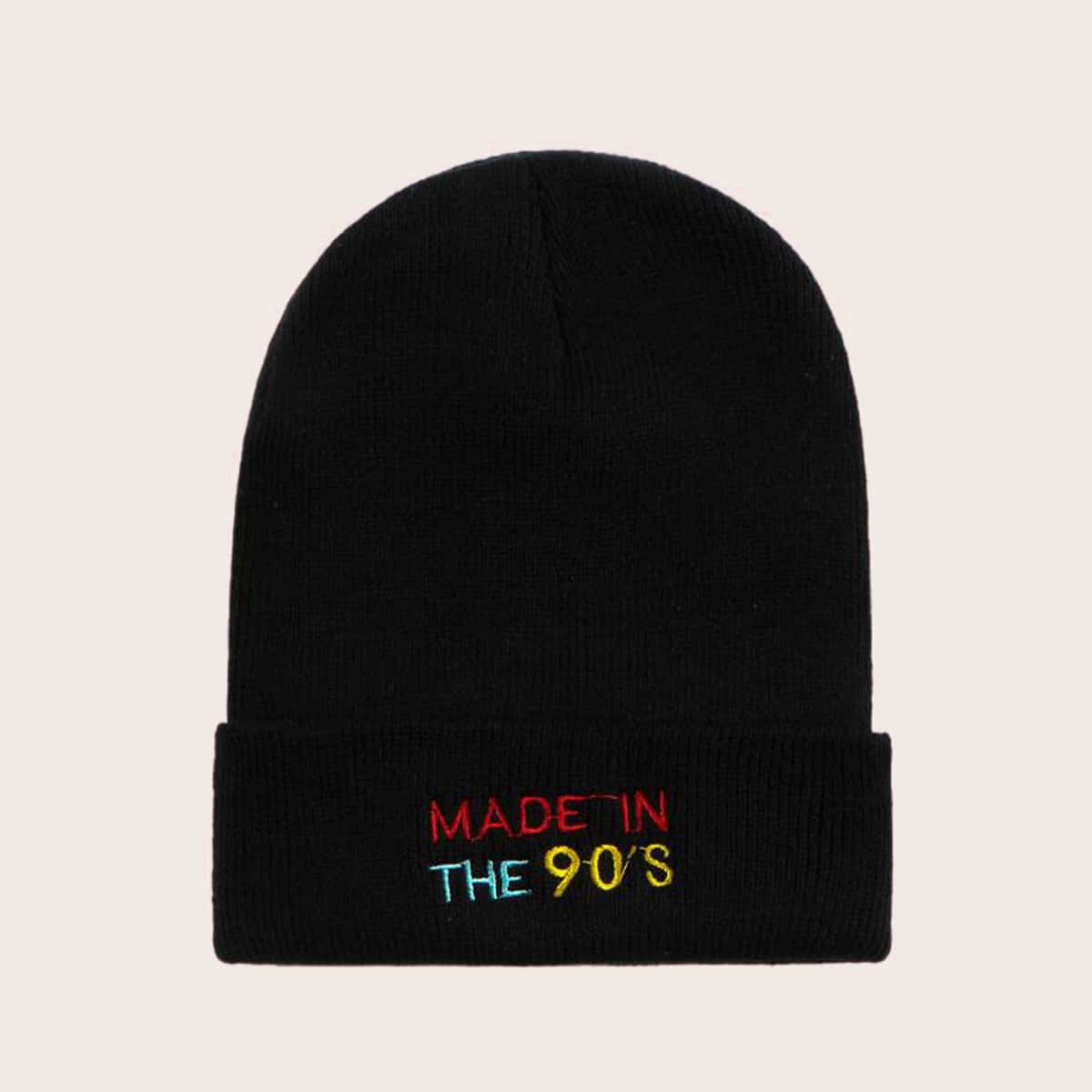 

Letter Embroidery Beanie, Black