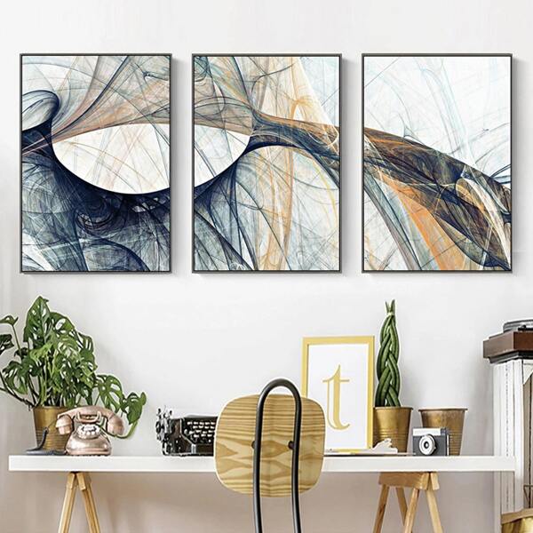 

3pcs Abstract Pattern Wall Painting Without Frame, Multicolor