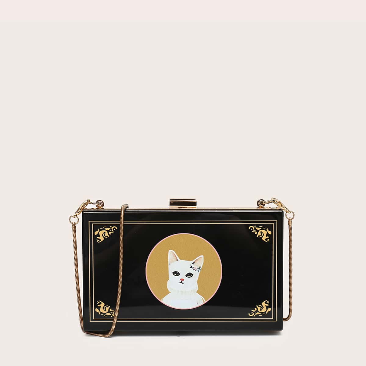 Cartoon Graphic Chain Clutch Bag, Black