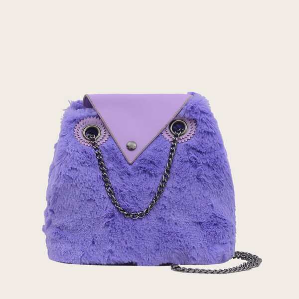 

Girls Minimalist Chain Fluffy Crossbody Bag, Purple