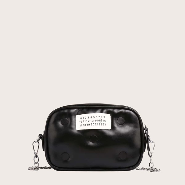 

Letter Patch Chain Crossbody Bag, Black