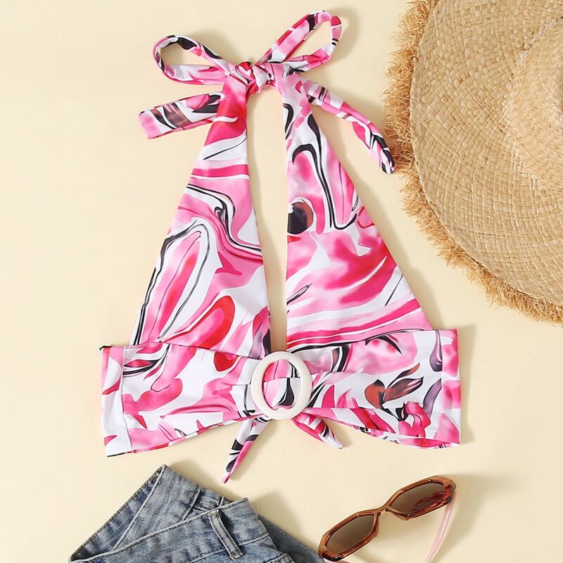 

Allover Print Triangle Bikini Top, Multicolor