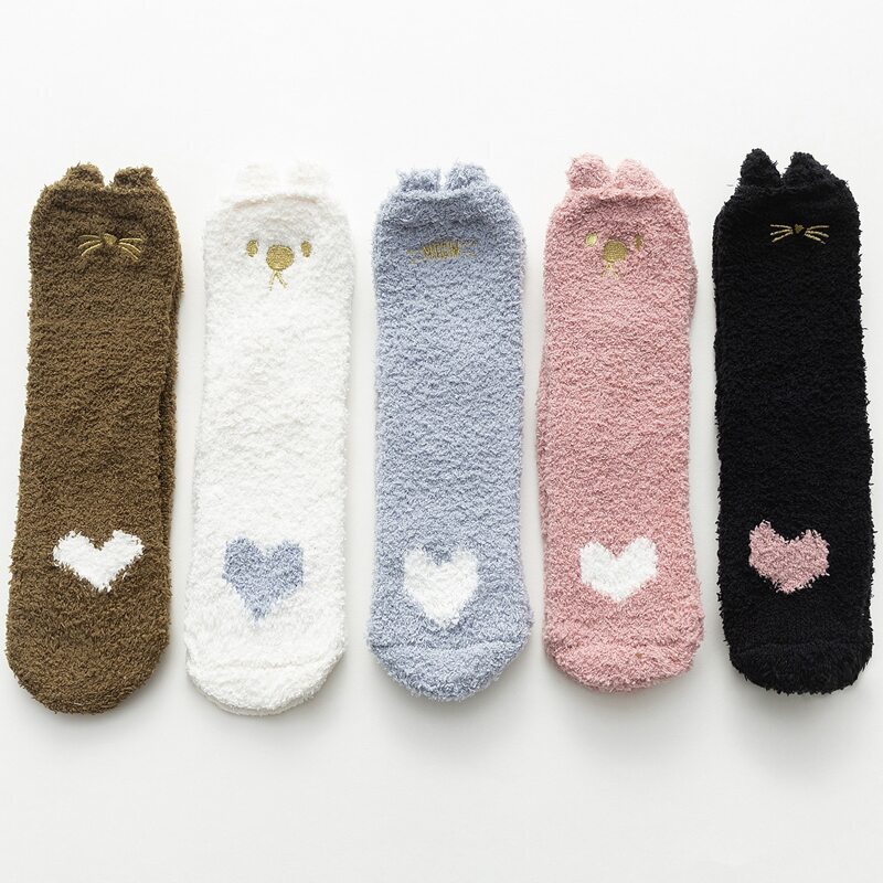 

5pairs Heart Fuzzy Socks, Multicolor