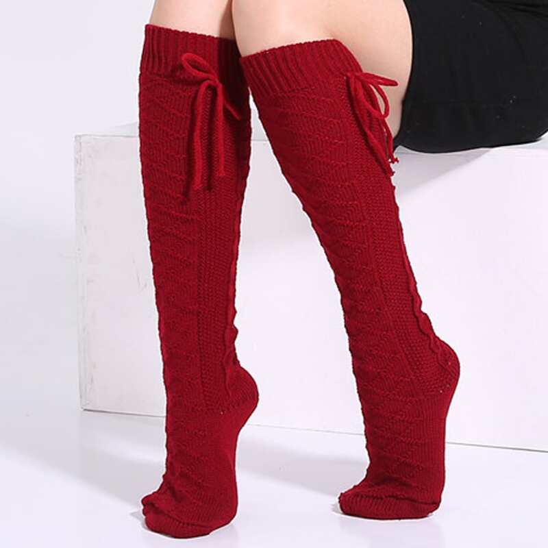 

Bow Tie Knit Over The Calf Socks, Burgundy