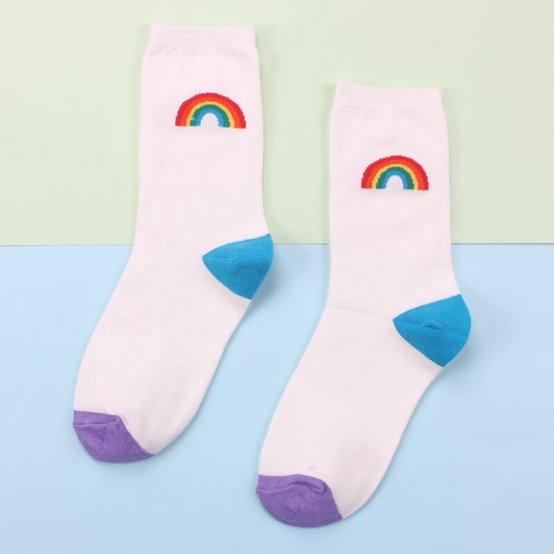 

Rainbow Crew Socks, White