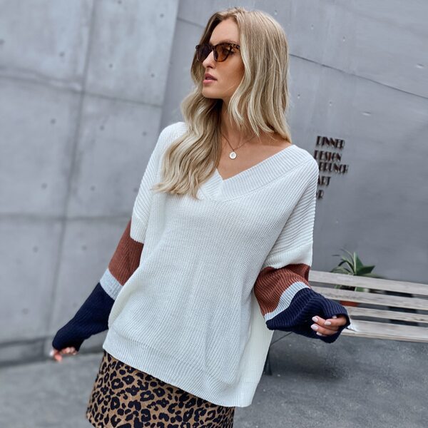 

Drop Shoulder Colorblock Sweater, White