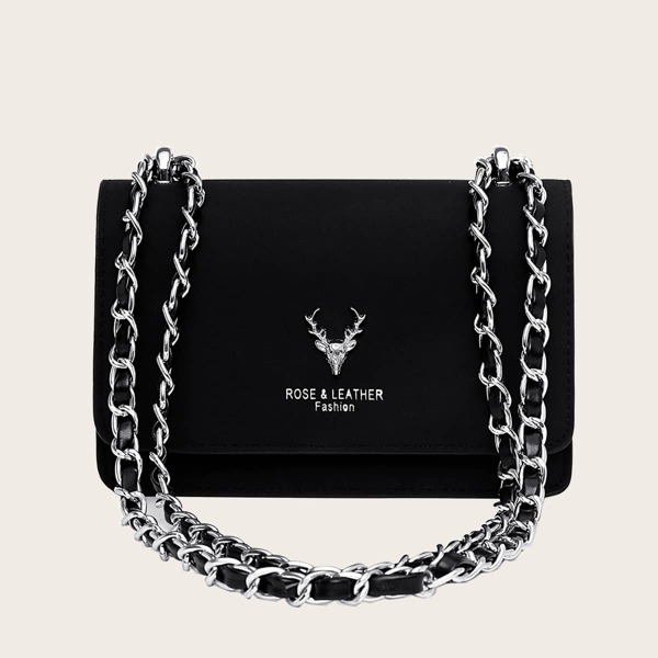 

Deer Decor Chain Shoulder Bag, Black