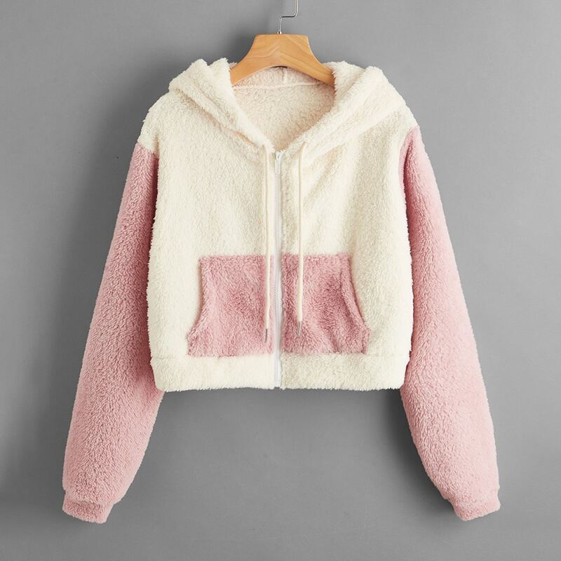 

Colorblock Teddy Zip Hooded Jacket, Multicolor