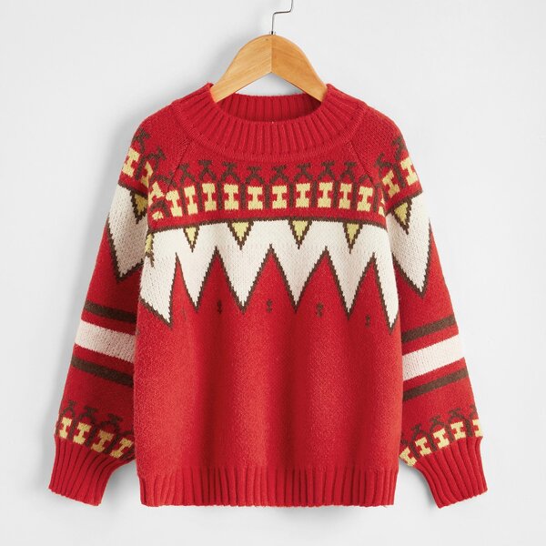 

Girls Geo & Chevron Pattern Sweater, Red