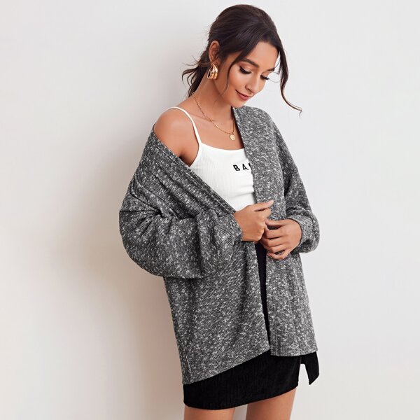 

Drop Shoulder Ribbed Knit Cardigan, Dark grey