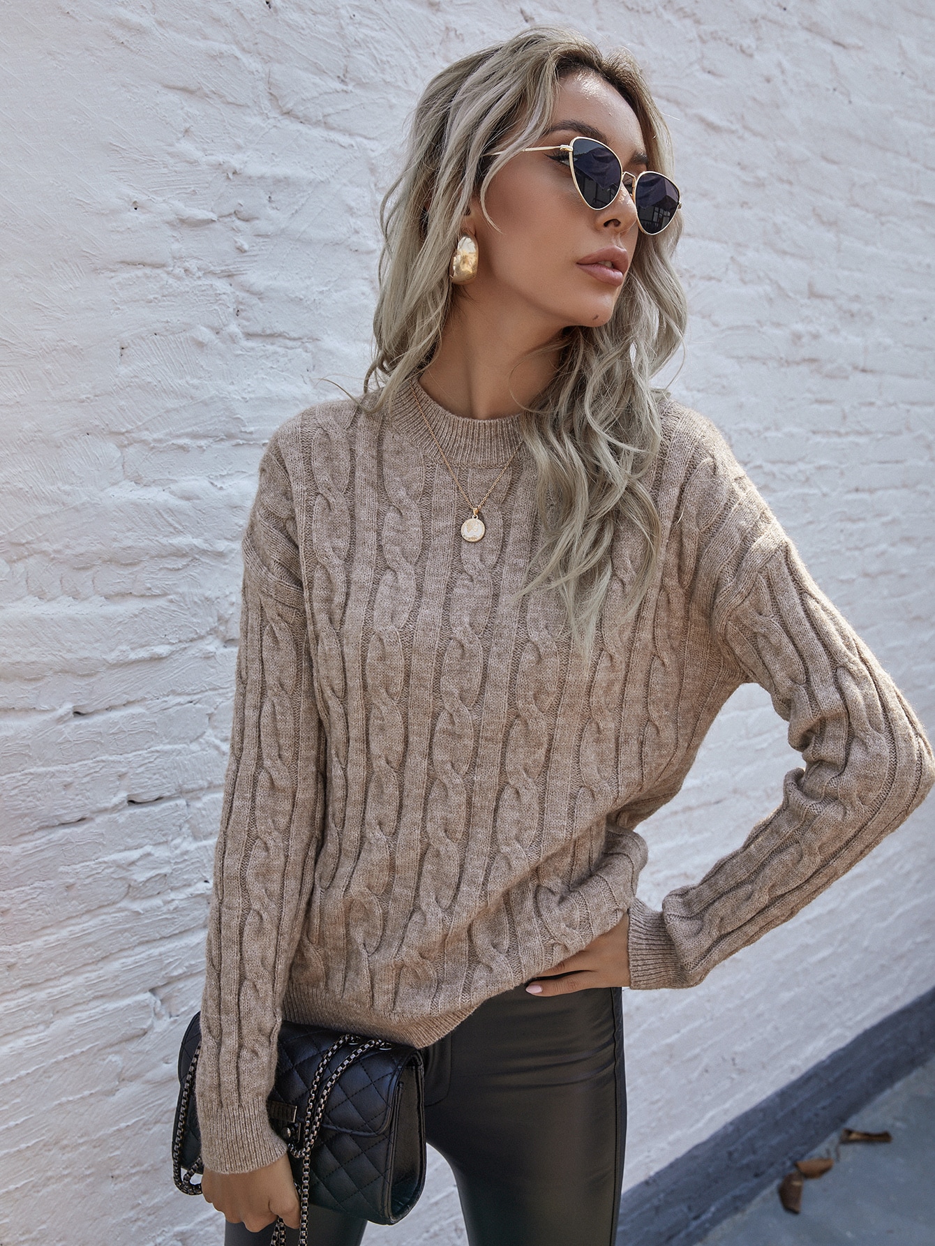 Cable Knit Drop Shoulder Sweater thumbnail