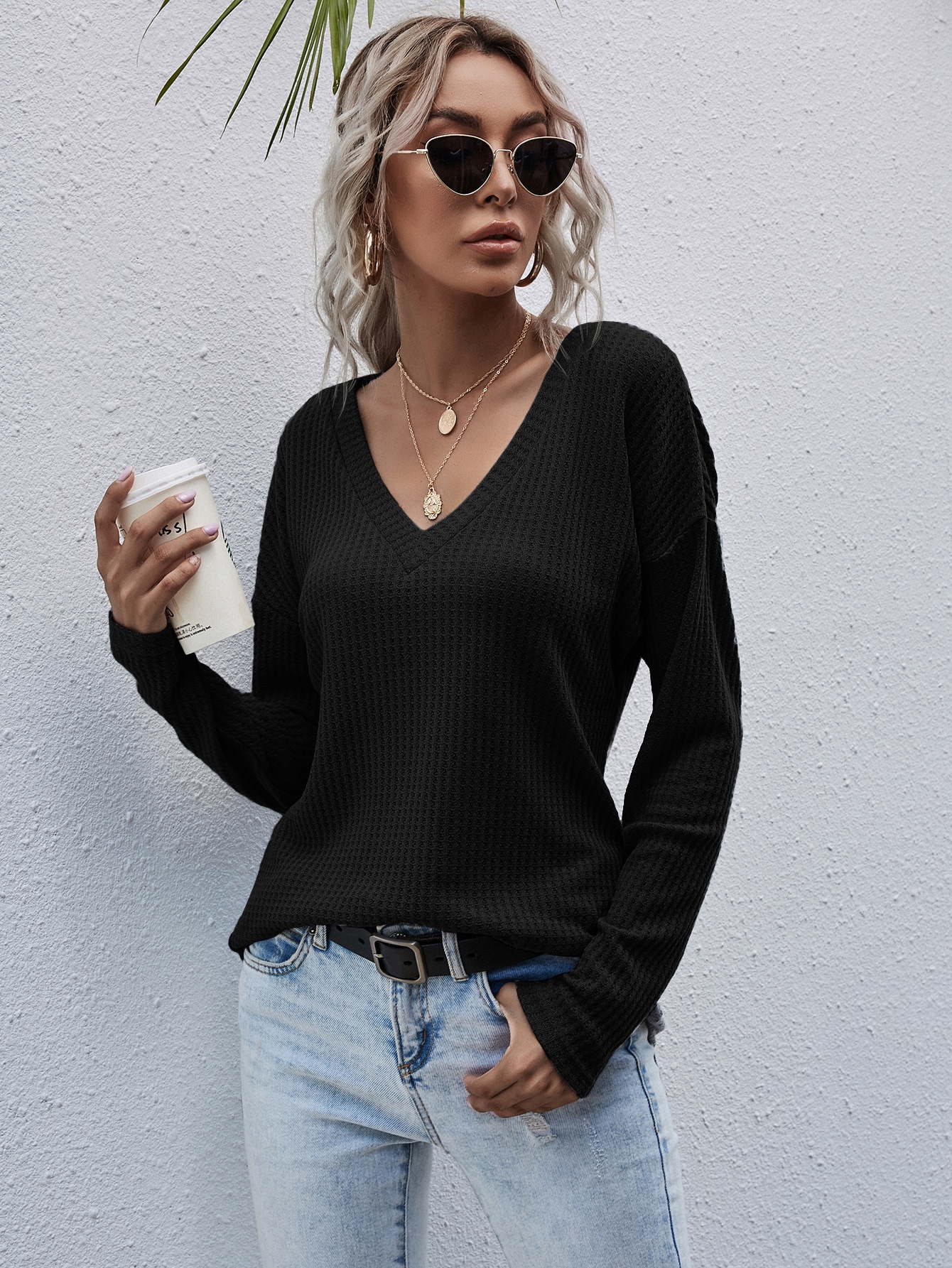 Drop Shoulder Waffle Knit Tee thumbnail
