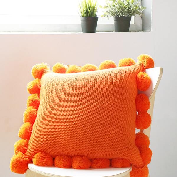 

Pom Pom Decor Cushion Cover Without Filler, Orange