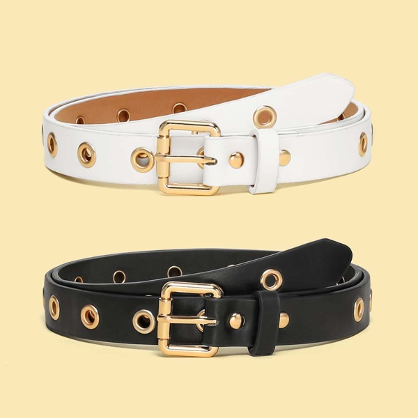 

2pcs Metal Buckle Belt, Black and white