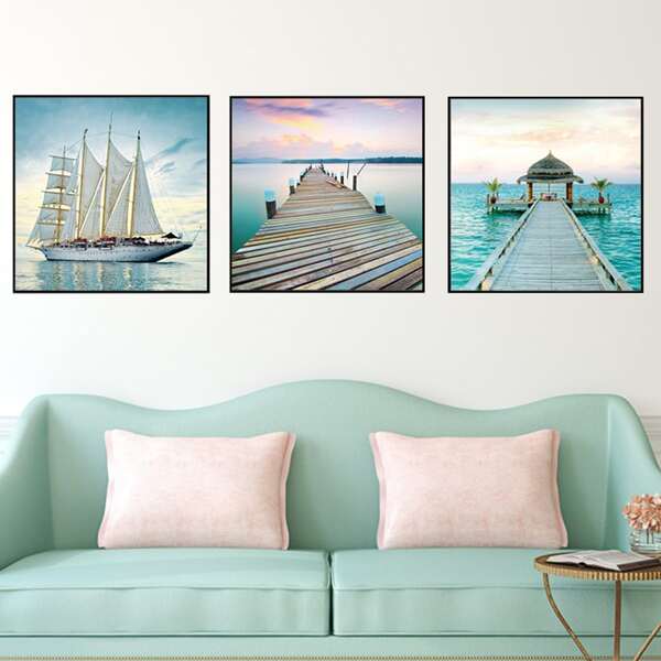 

3pcs Landscape Print Wall Painting Without Frame, Multicolor