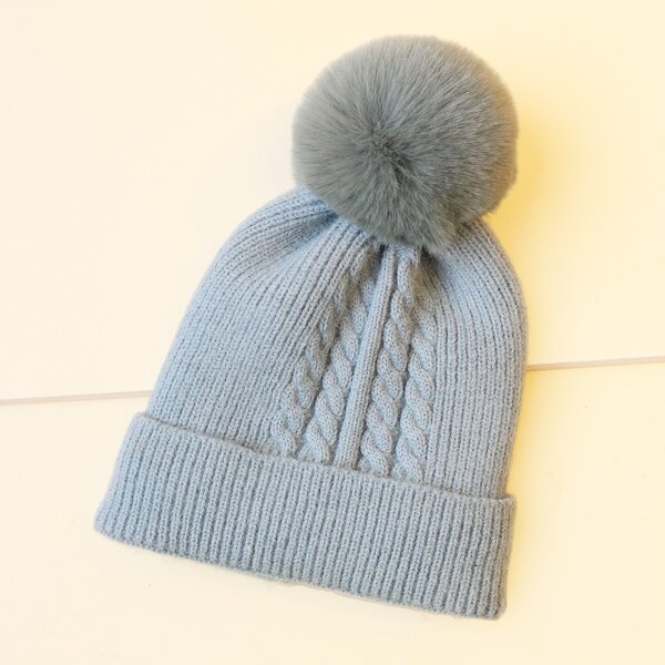 

Pom-pom Decor Beanie, Light grey