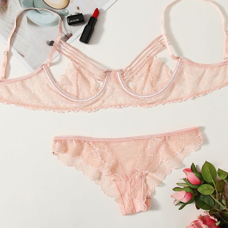 

Lace Scallop Lingerie Set, Dusty pink