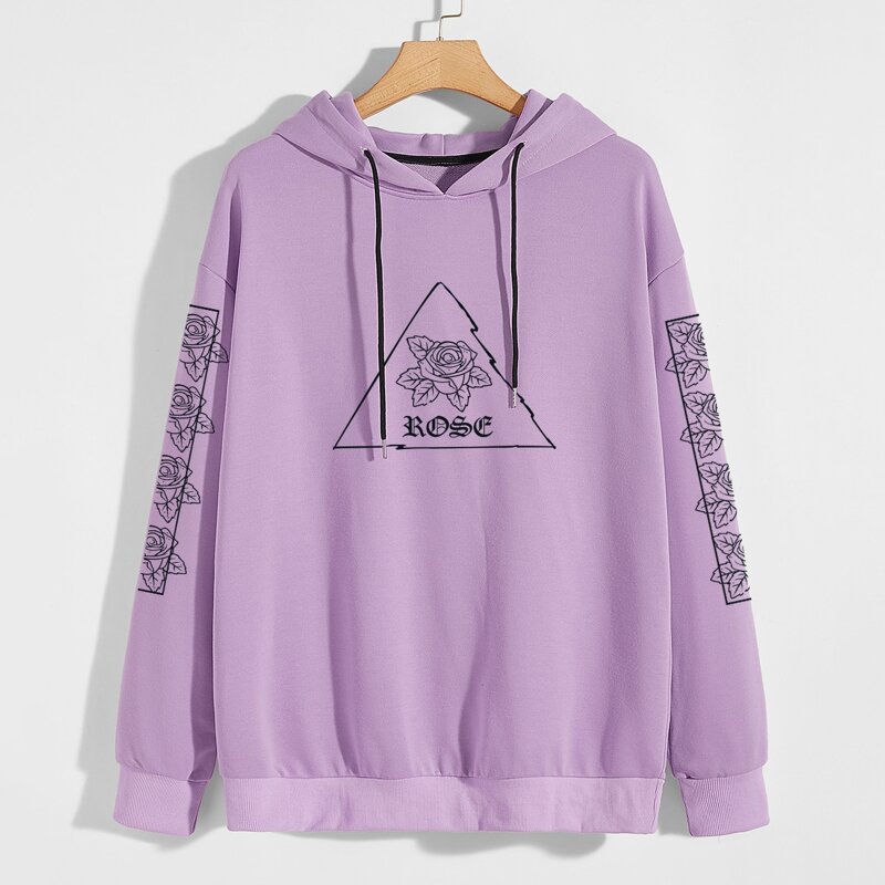 

Guys Letter Rose Graphic Hoodie, Lilac purple