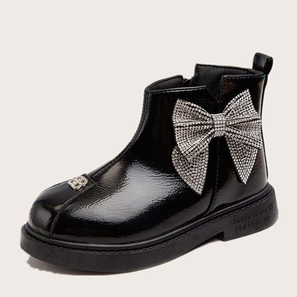 

Girls Rhinestone Bow Decor Boots, Black