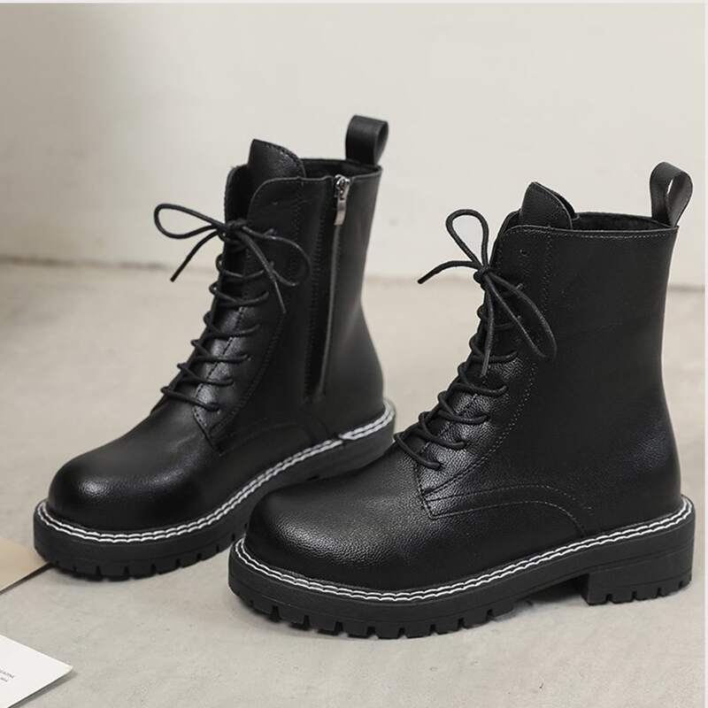 

Lace-up Lug Sole Combat Boots, Black