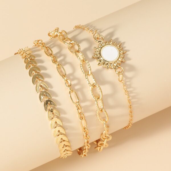 

4pcs Metal Chain Bracelet, Gold