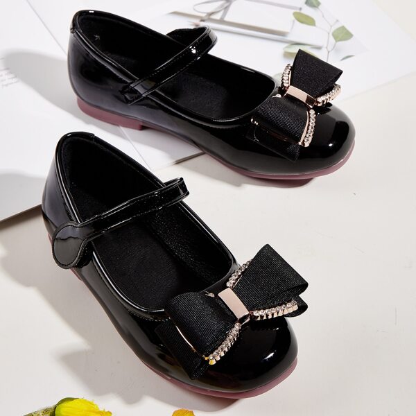 

Toddler Girls Bow Decor Patent Leather Flats, Black