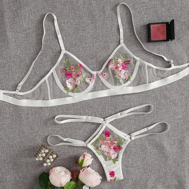 

Floral Embroidery Cut Out Lingerie Set, White