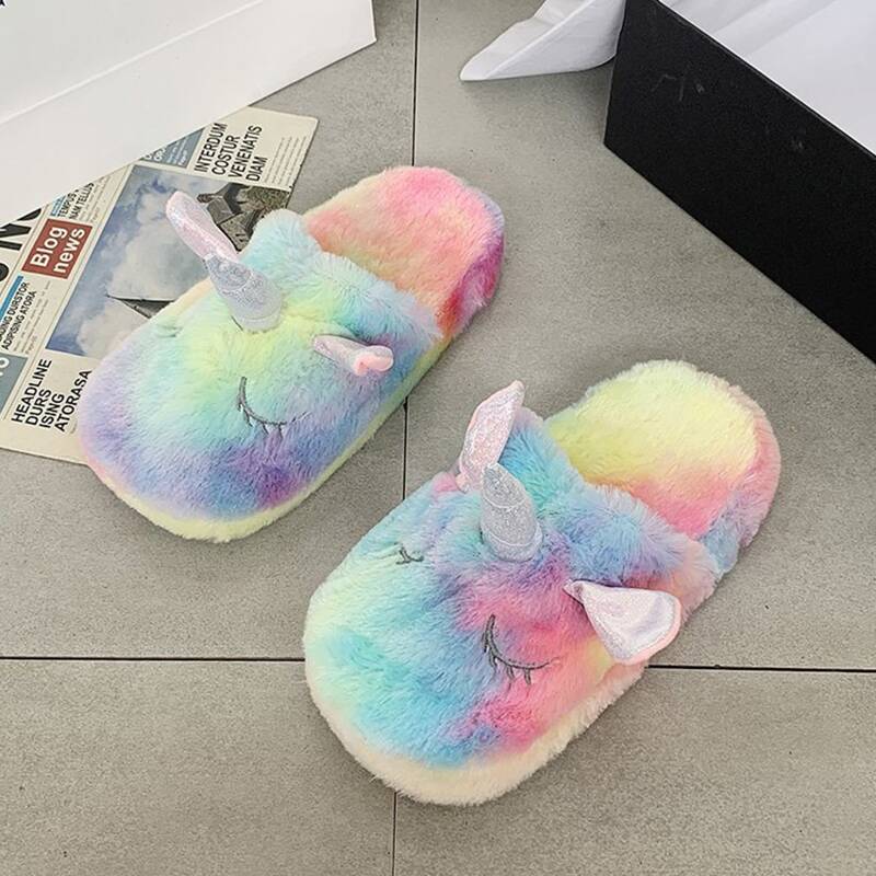

Tie Dye Unicorn Fluffy Slippers, Multicolor