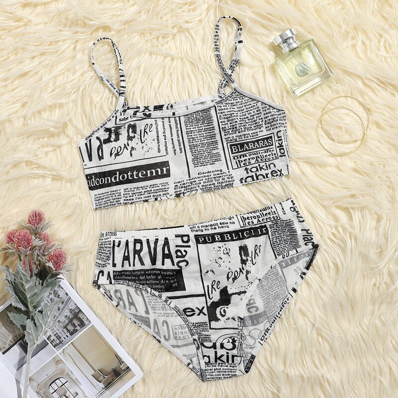 

Newspaper Print Lingerie Set, Black and white