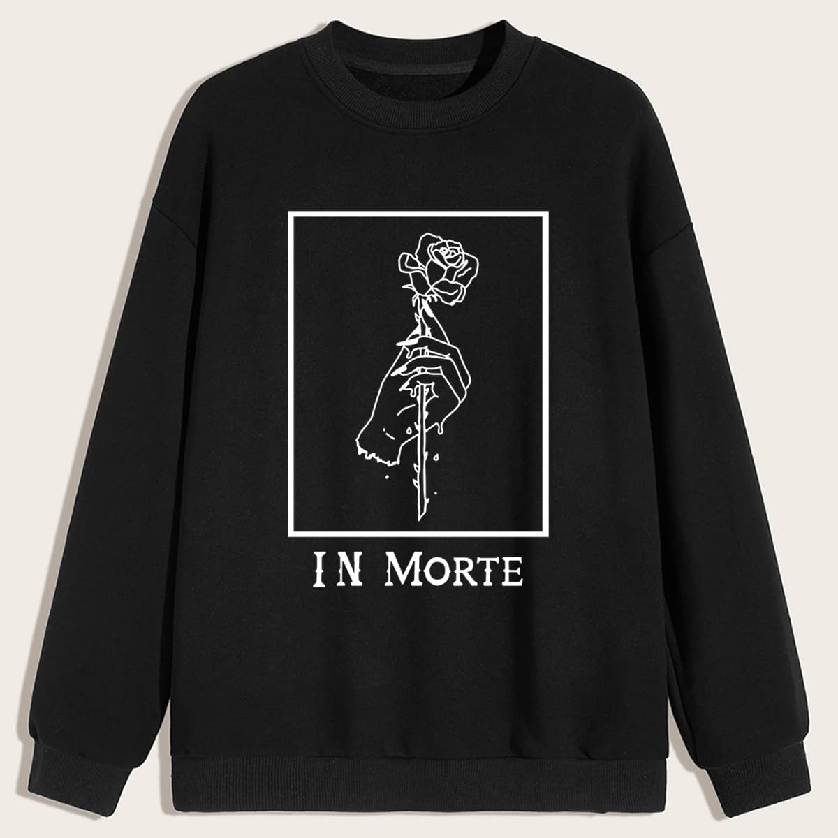 

Guys Letter Hand & Rose Graphic Sweatshirt, Black