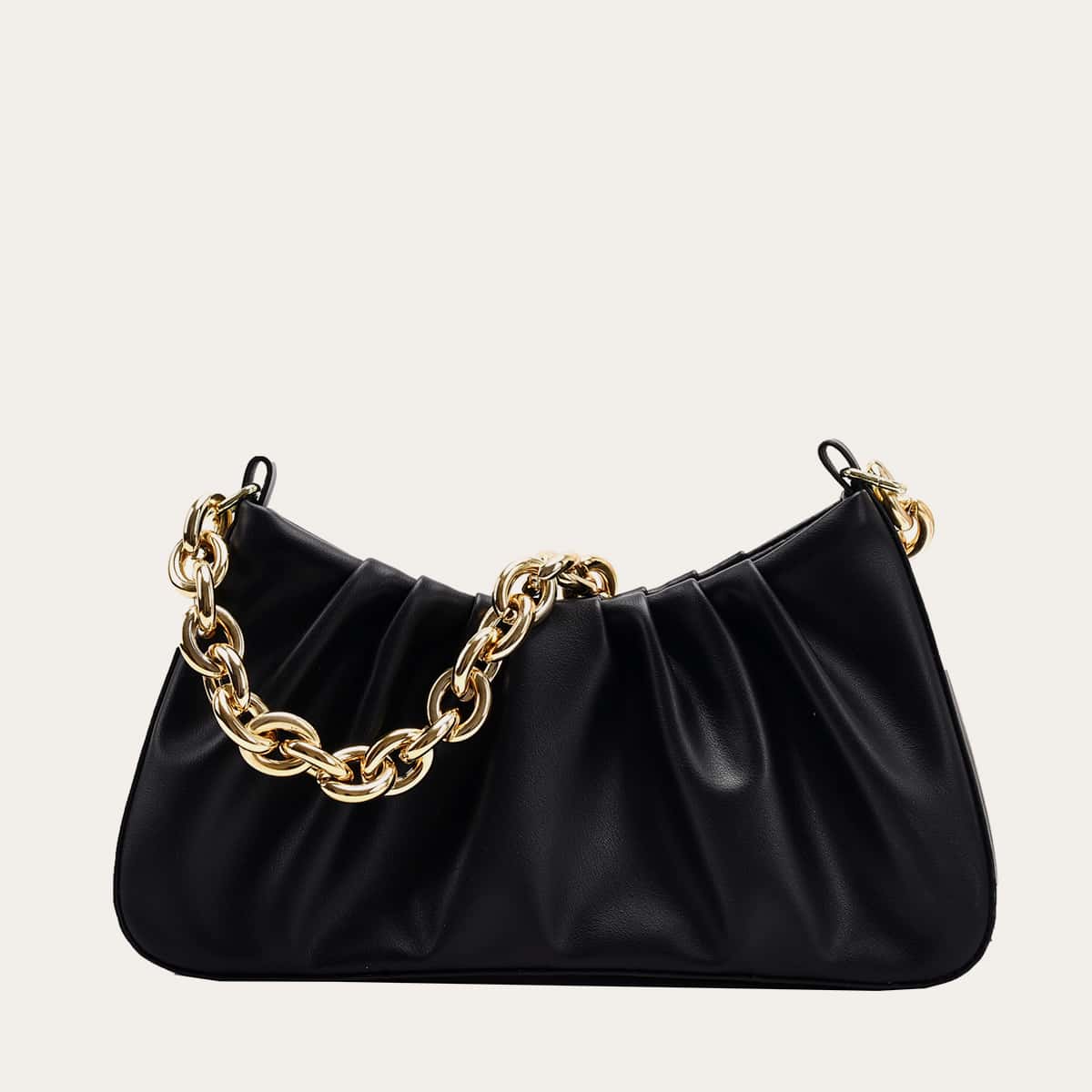 

Minimalist Ruched Baguette Bag, Black