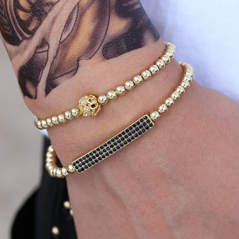 

2pcs Guys Beaded Bracelet, Gold