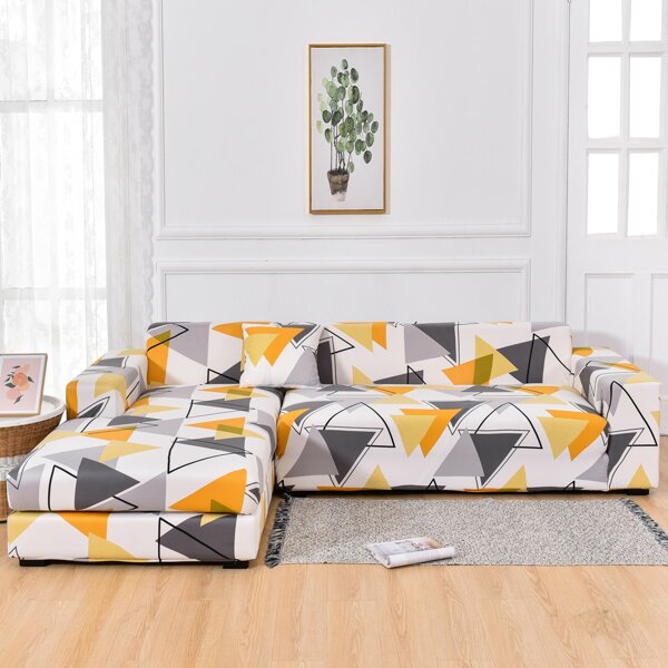 

Triangle Print Stretchy Sofa Cover & 1pc Cushion Cover, Multicolor