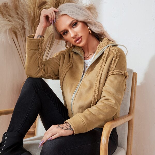 

Zip Up Suede Jacket, Camel