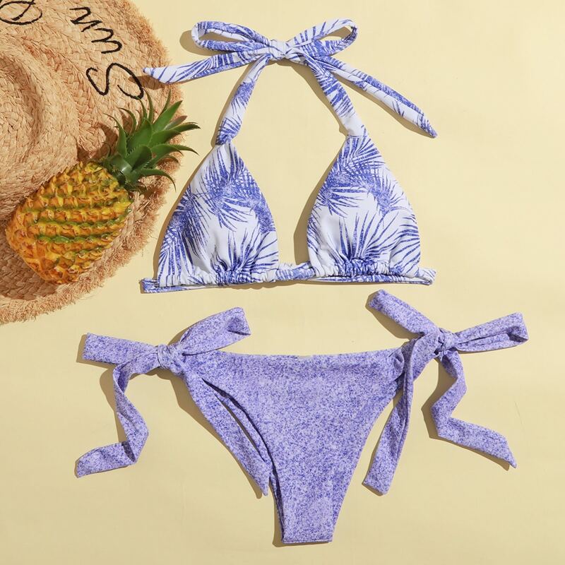 

Tropical Tie Side Bikini Swimsuit, Purple