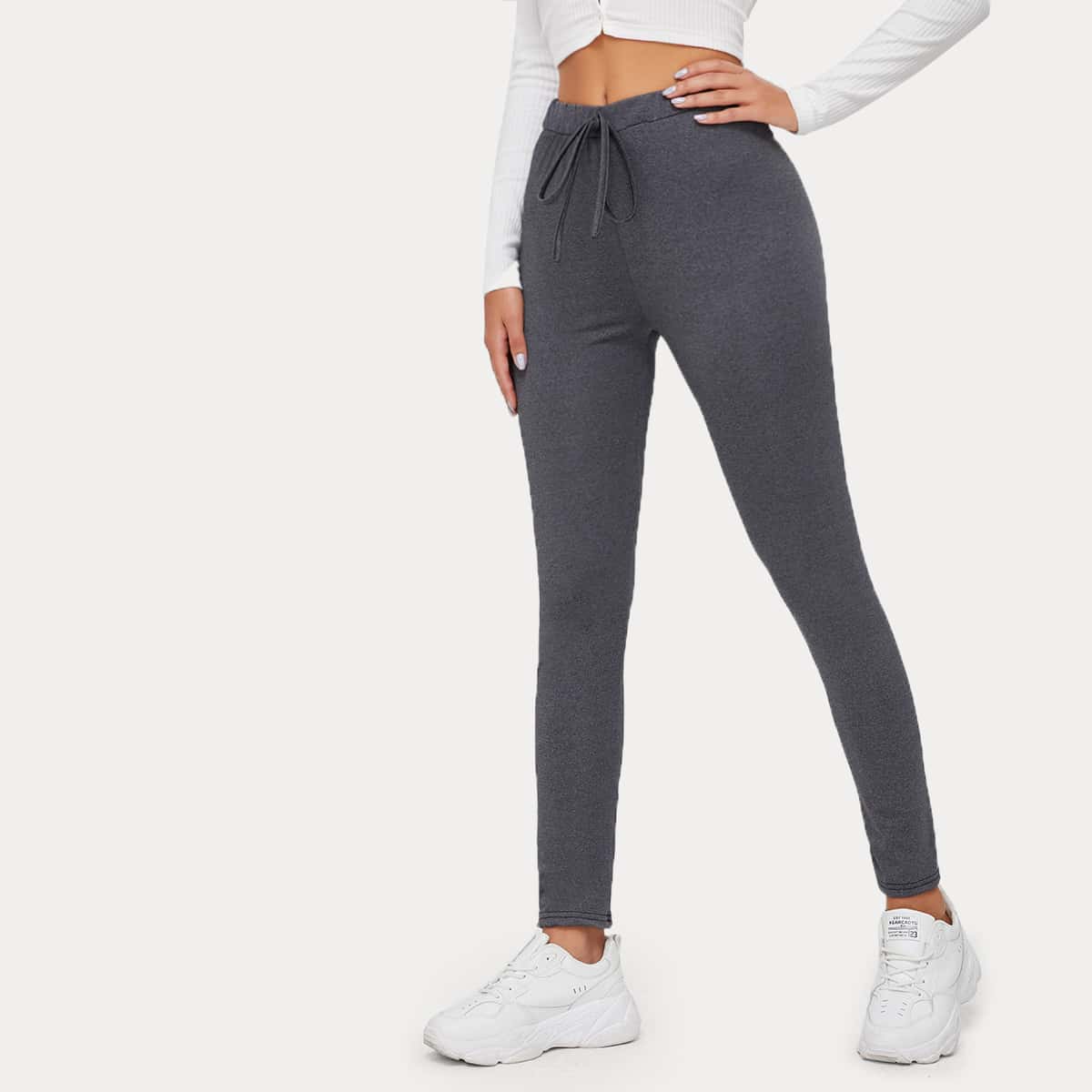 

Tie Front Solid Leggings, Dark grey