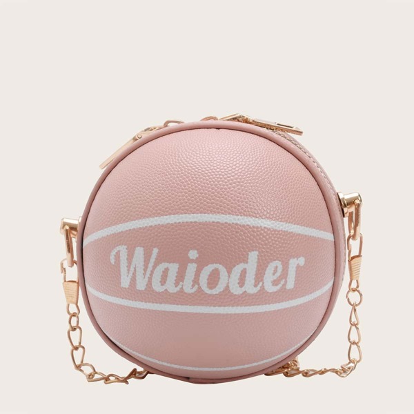 

Mini Girls Letter Graphic Ball Shaped Crossbody Bag, Pink