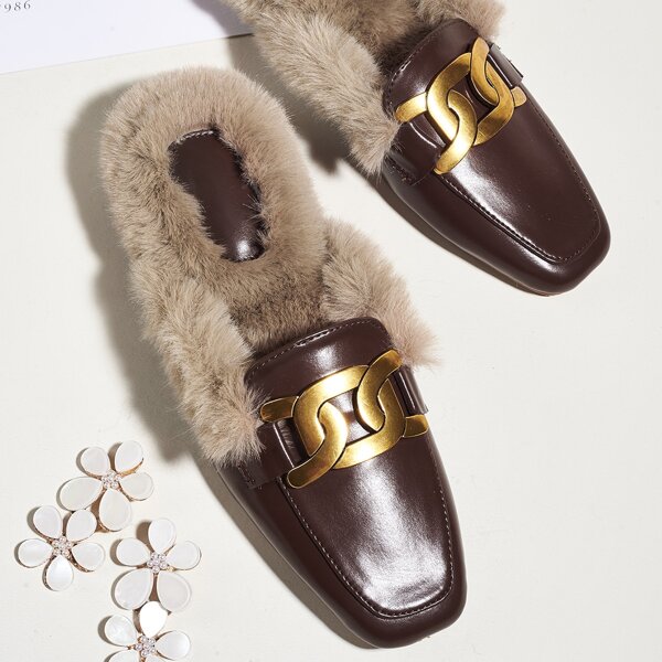

Metal Decor Flat Mules, Brown