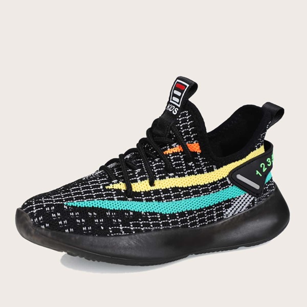 

Boys Lace-up Decor Colorblock Sneakers, Black