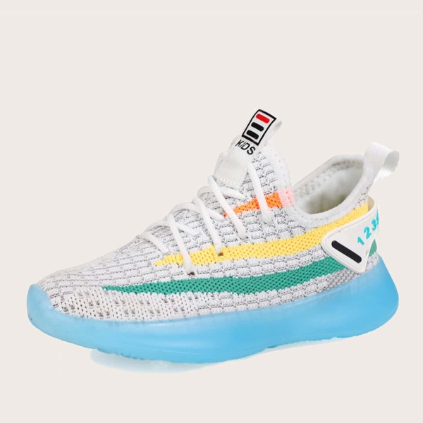 

Boys Lace-up Decor Colorblock Sneakers, White